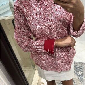 Talbots Red and White Paisley Button Down Shirt